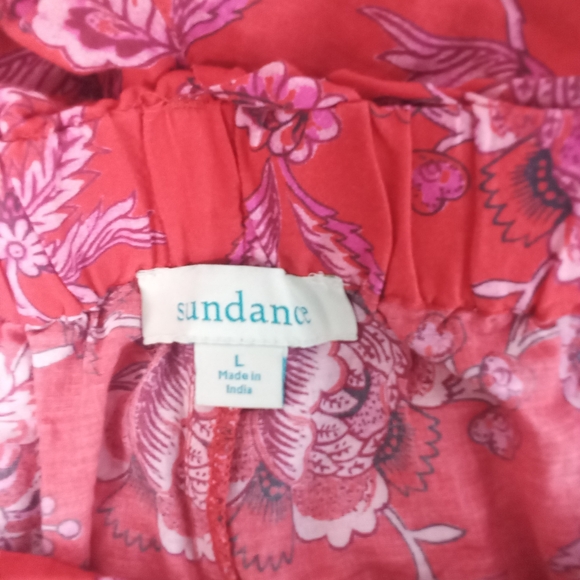 Sundance Boho Floral Paisley Print Pants Tassel Tie Coral Yellow Size L - Picture 3 of 5